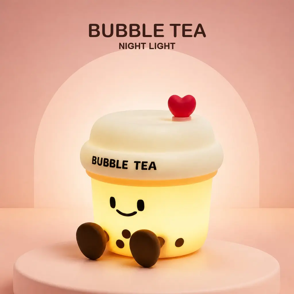 Pearl Milk Tea Night Light, Toggle Control Ambient Lighting, USB PD Charging, Low Power Consumption, Model A009, Ideal for Bedrooms & Lounges