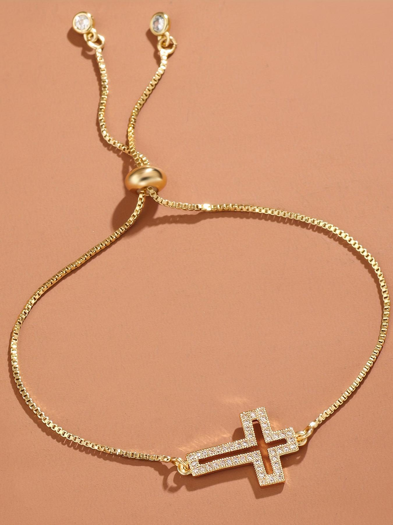 Rhinestone Cross Charm Bracelet, Exquisite Trendy Bracelet, 1 Piece Fashionable Matching Bracelet Jewelry for Women & Men for Party, Daily Clothing Decor