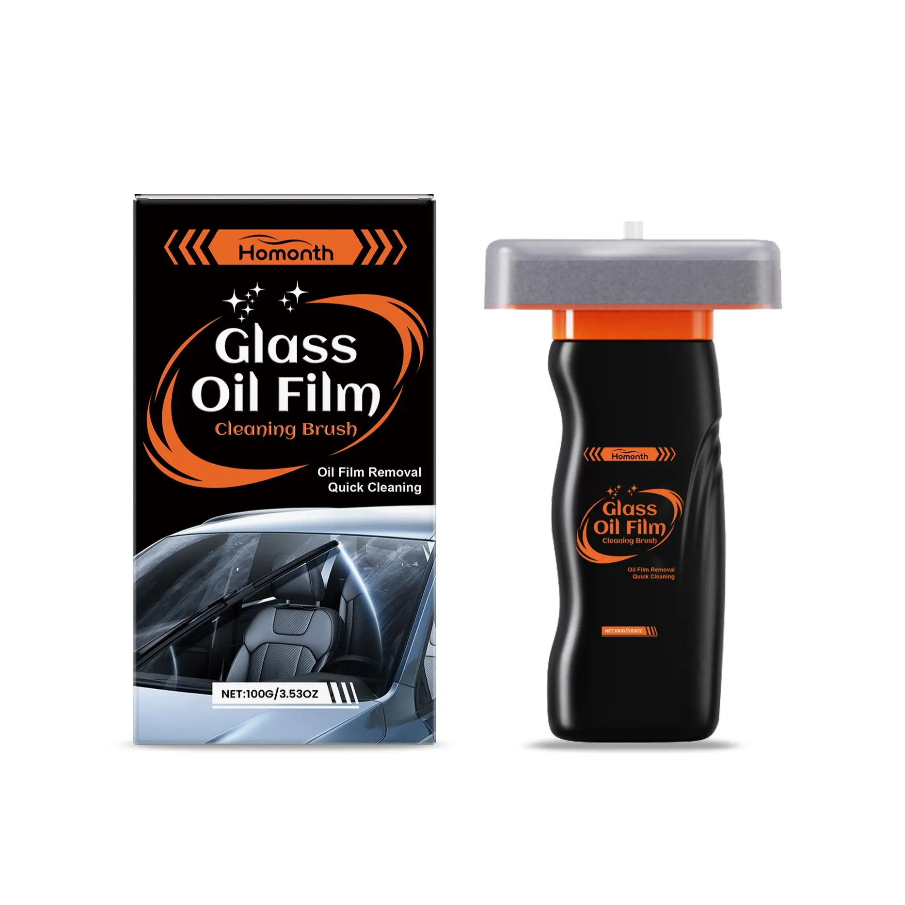 Glass Oil Film Cleaning Brush，2026 Handheld Glass Oil-Film Remover, 100ml Emulsion Cleaner with Cleaning Board & Brush, Automotive Oil Film Cleaning Brush for Car Windows