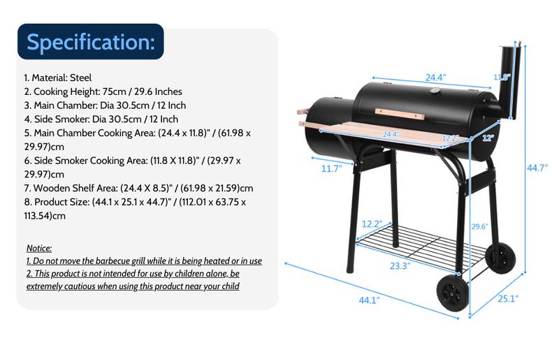 Rovsun BBQ Charcoal Grill, Outdoor Patio Barbecue Cooker with Offset Smoker, Wheels and Tray for Balcony Picnics, Party and Camping Rovsun BBQ Charcoal Grill, Outdoor Patio Barbecue Cooker with Offset Smoker, Wheels and Tray for Balcony Picnics, Party and Camping