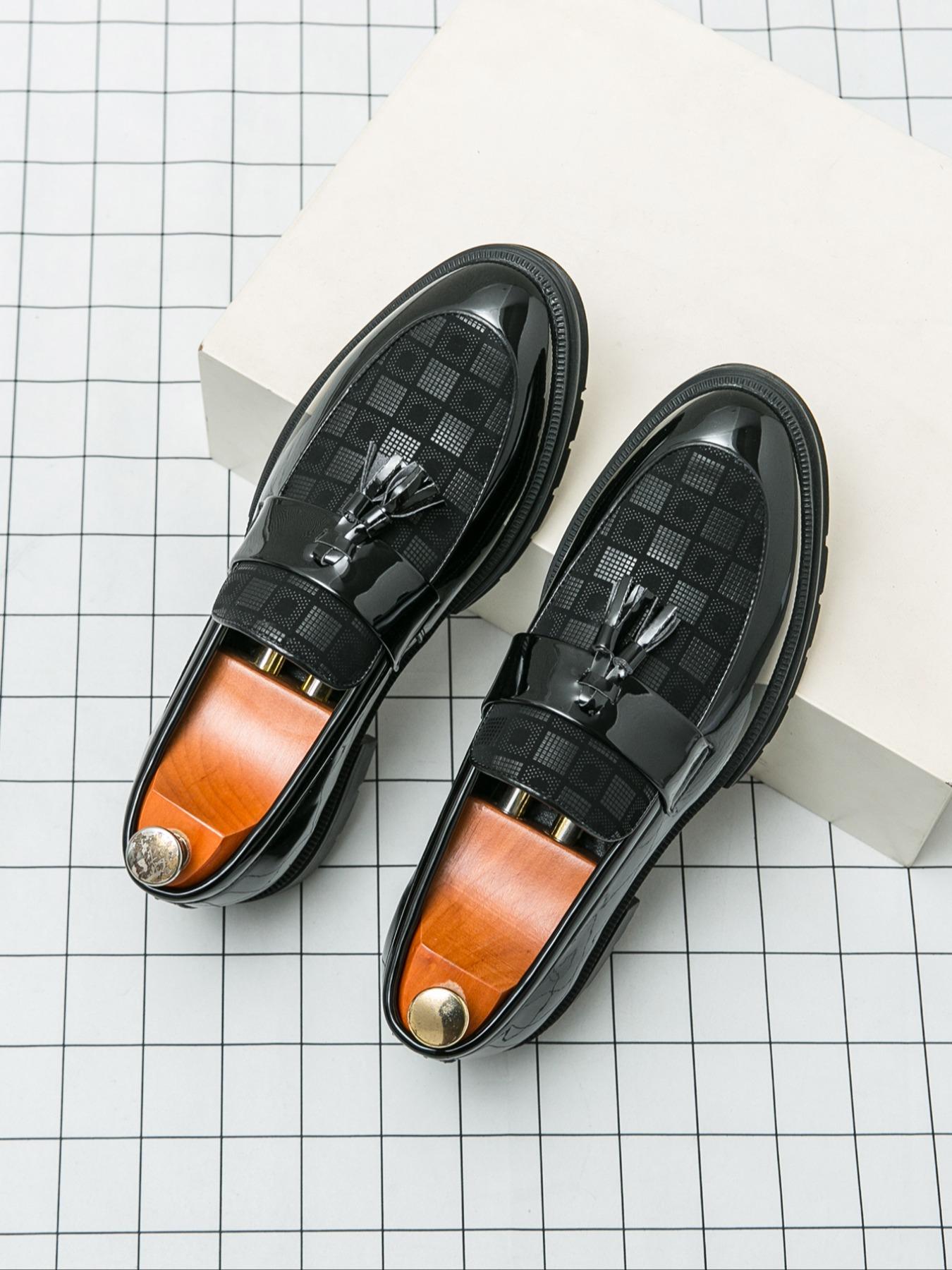 Men's Fashionable Geometric Pattern Tassel Design PU Leather Loafers, Casual Comfortable Loafers for Daily Wear, Business Formal Shoes for Men