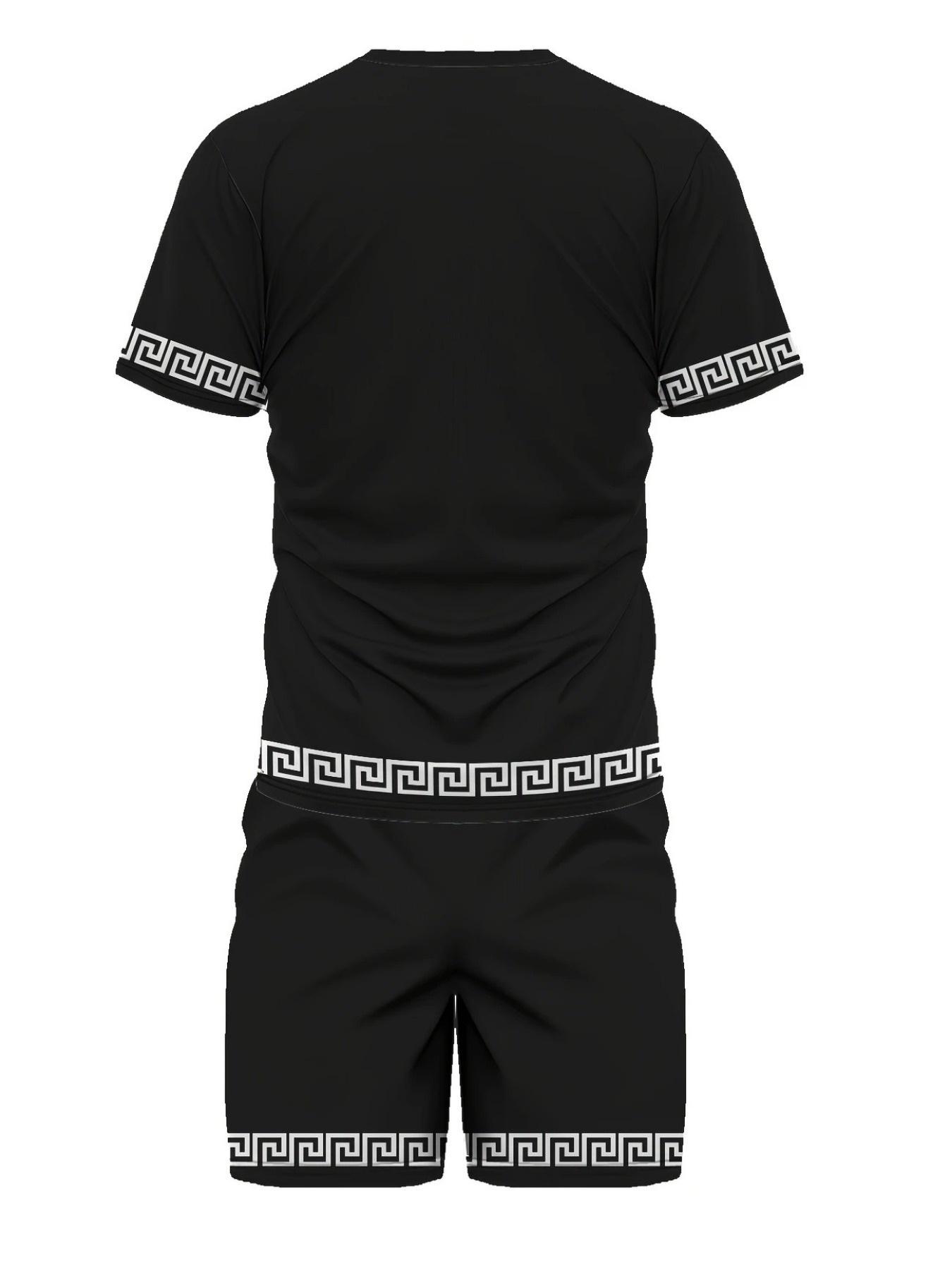 Men's casual round neck short sleeved T-shirt and drawstring shorts, with pockets and slightly stretchy fabric, suitable for daily and weekend wear