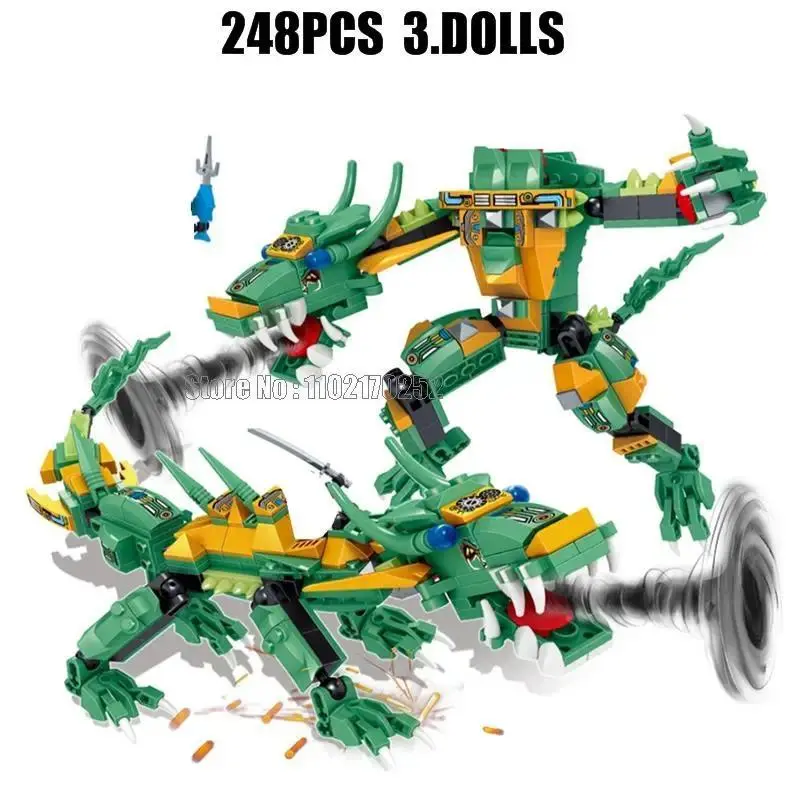 248pcs 2in1 Ninja Dragon  Deformation Robot Mech Mecha Building Block 3 Dolls Toy