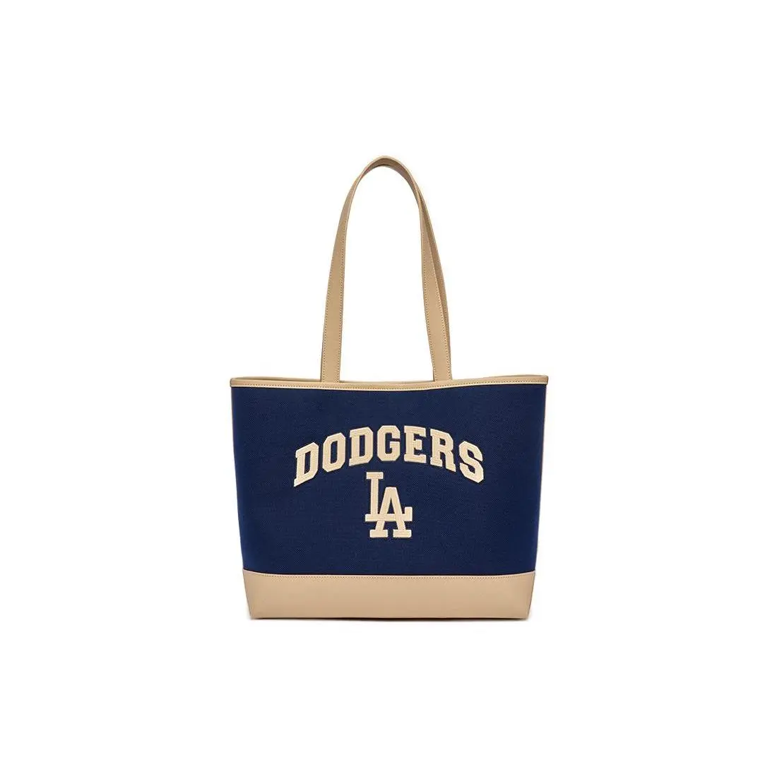 MLB Los Angeles Dodgers Letter Logo Tote Bag for Men and Women – Casual Collegiate Style Faux Leather Shopping Bag in Navy Blue