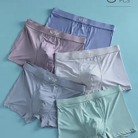 Men's "VIP" Letter Solid Breathable Fabric Boxer Briefs, Regular Fit Casual Panties, Fashion Comfortable Underwear Set, Summer Outfits 2024 #GLOBAL PICKS