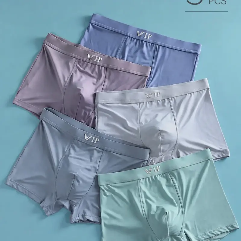 Men's "VIP" Letter Solid Breathable Fabric Boxer Briefs, Regular Fit Casual Panties, Fashion Comfortable Underwear Set, Summer Outfits 2024 #GLOBAL PICKS