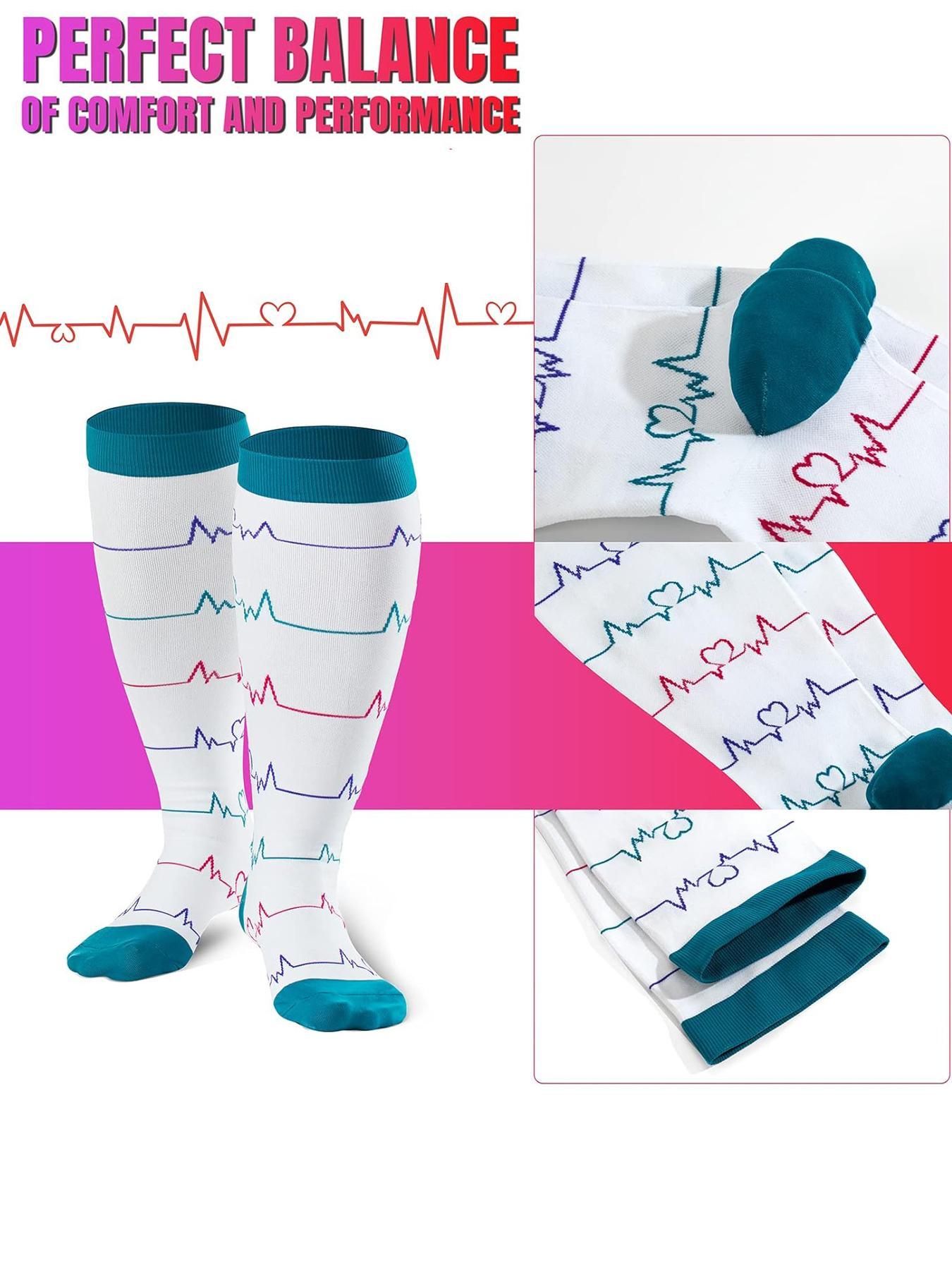 Plus Size Compression Socks, Sports Socks for Women & Men, Breathable Comfortable Socks for Running, Nurses, Pregnant Women, Breathable Comfy Socks