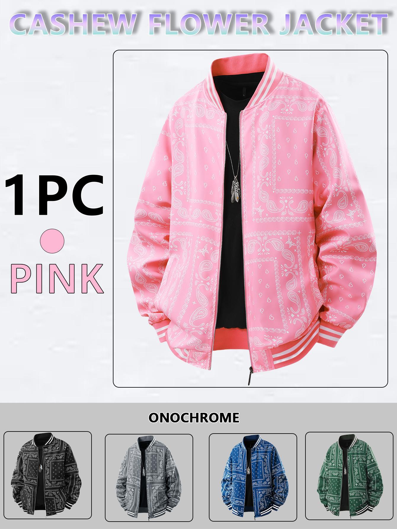 Men's Casual Cashew Flower Varsity Jacket, Vintage Lightweight Bomber Baseball Collar Jackets, Classic Fabric, Men's Fashion Stylish, Men's jackets, Streetwear, Men's Clothing Halloween Gifts SpringStatements