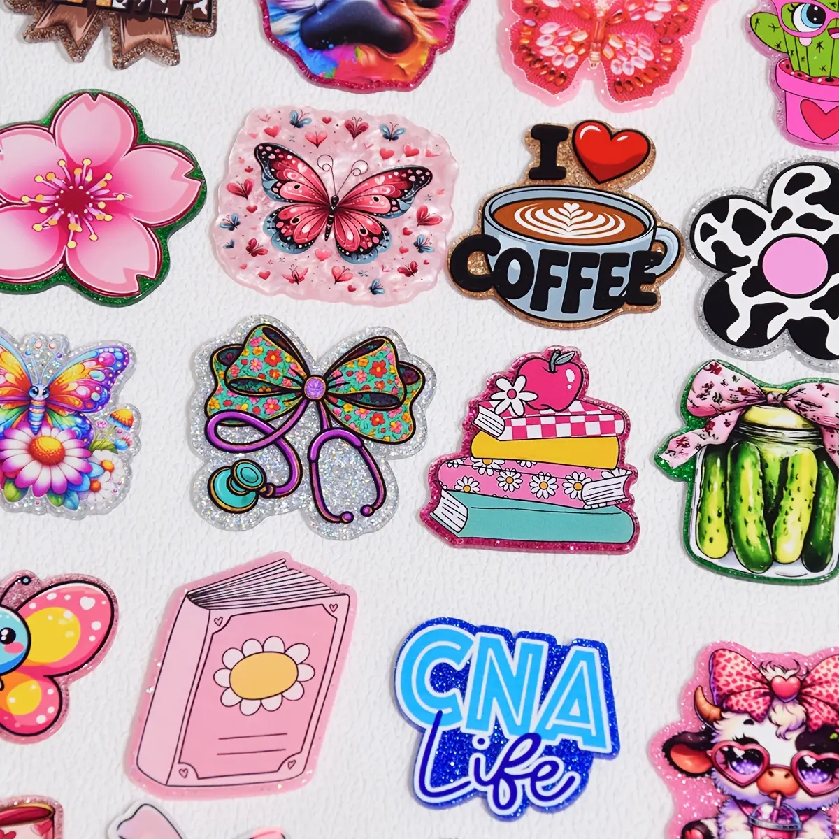 90pcs Bulk Acrylic Glitter Flatback Charms - Glitter Resin & Acrylic Material, Craft Embellishments for Beading Making, Accessories for Beading, DIY Keychains & Costume Jewelry (Holiday Reward Gifts)