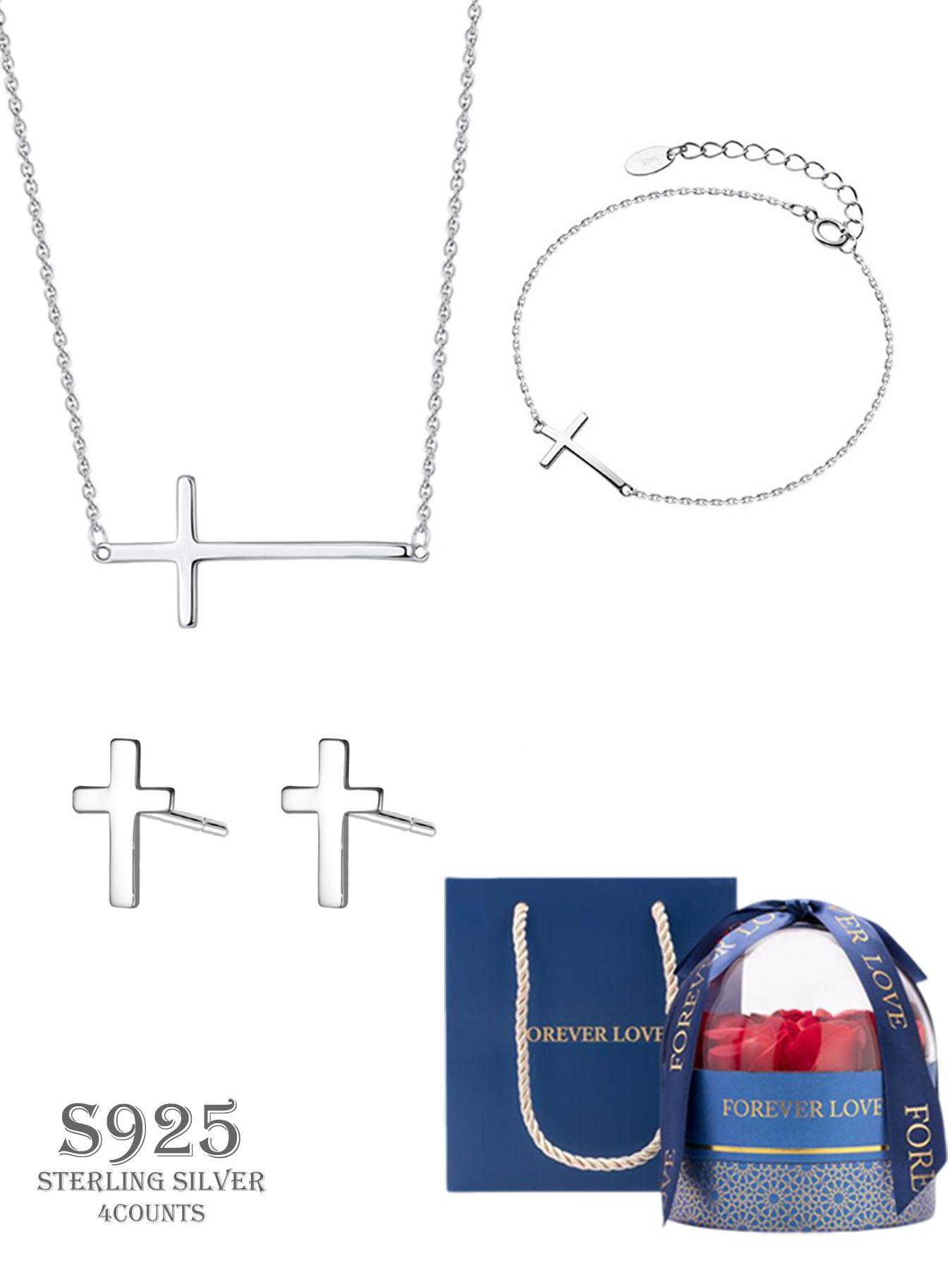 925 Sterling Silver Dainty Cross Pendant Necklace for Women & Girls, Fashion Jewelry for Party, Daily Clothing Decor, Trendy All-match & Exquisite Jewelry for Birthday Gift