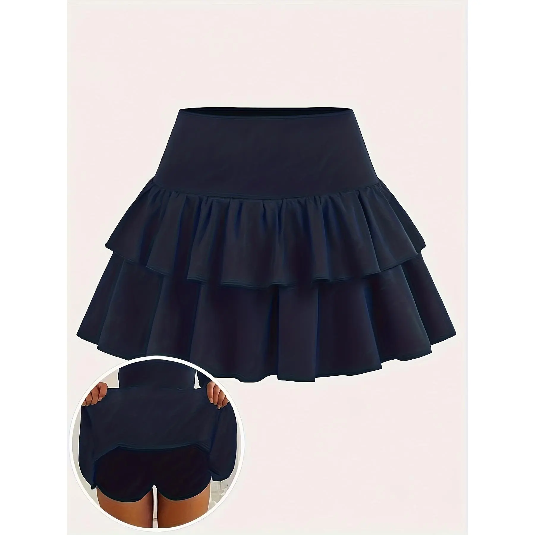Versatile Black Ruffle Skirt For Teen Girls 7-14 Soft Stretchy Skin Friendly Material Double Ruffle Hem With Safety Shorts Daily Casual Halloween Christmas Holiday Gift Skirt
