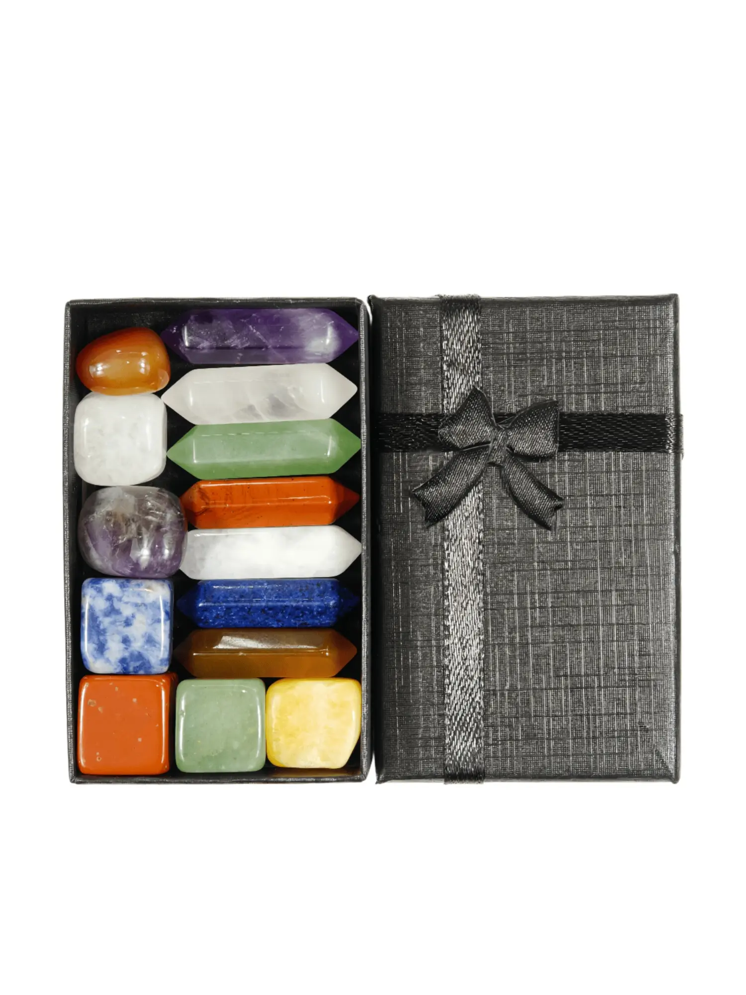 A Set Of 14 Pointed Quartz Crystal Chakra Healing Stones And Crystal Inlaid Hexagonal Quartz Stone Ornament Gift Box Used For Meditation Stress Relief And Purification Of The Mind Is The Best Choice For Personal Use And Gift Giving