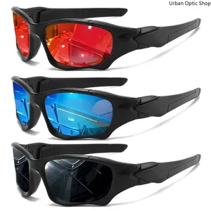 XUH 3 Pack Wrap Around Sport Sunglasses, Black Frame Mirrored Reflective Lenses, Tactical Style Eyewear for Cycling, Driving, Hiking & Outdoor Activities
