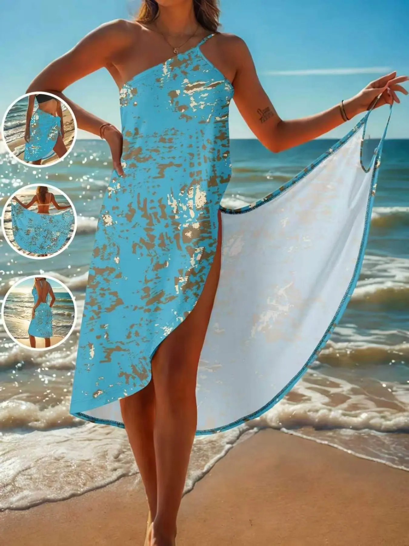Women's Boho Style Printed Halter Beach Cover-Up Dress, Beach Cover Ups, Fitted All-Over Print, Unlined, Suitable for All Seasons, Plain Surface Design