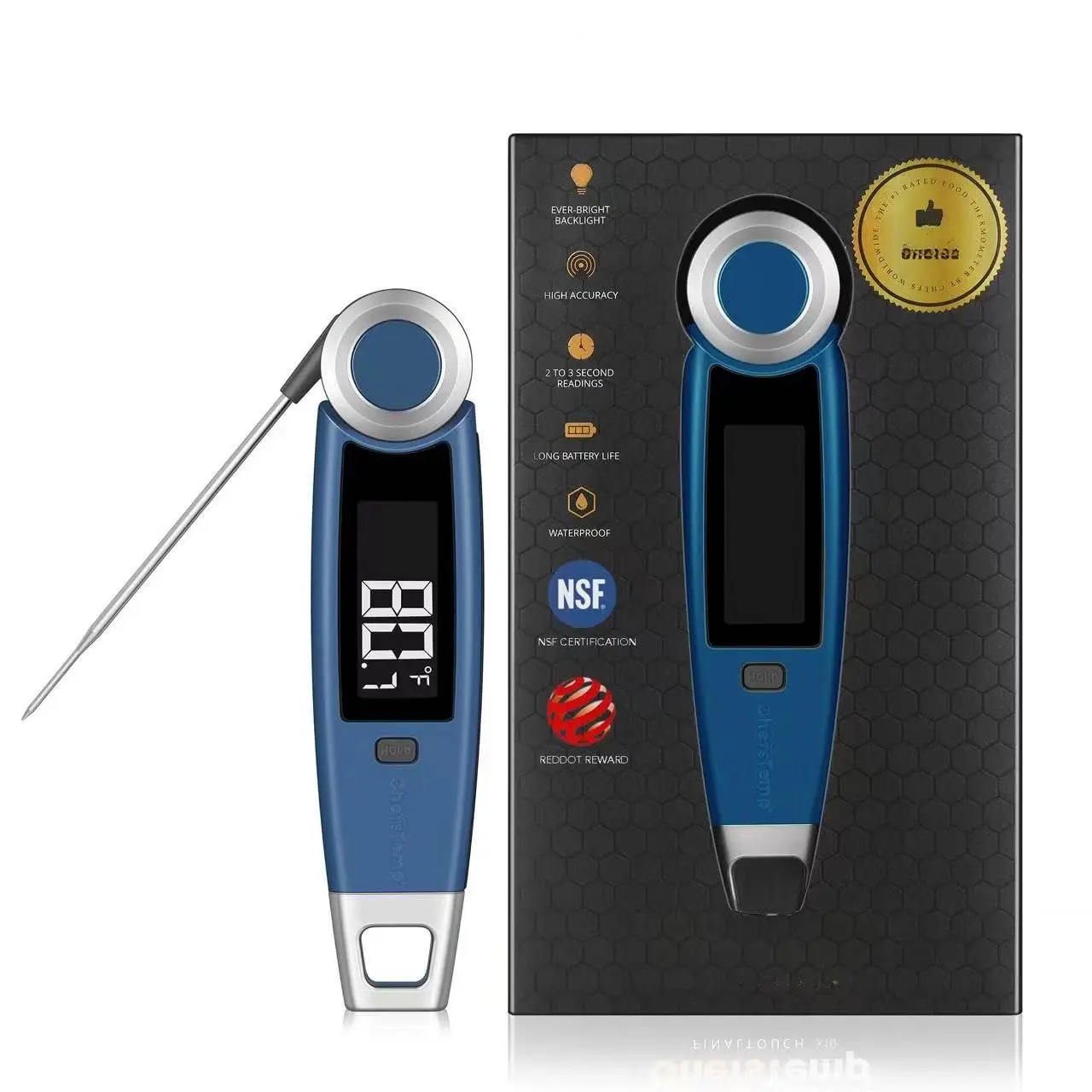 Finaltouch X10  Read Digital Meat Thermometer NSF Certified  Professional for Cooking Grilling BBQ Baking Candy Oil with Rotating Probe and Backlit Display (Royal Navy)
