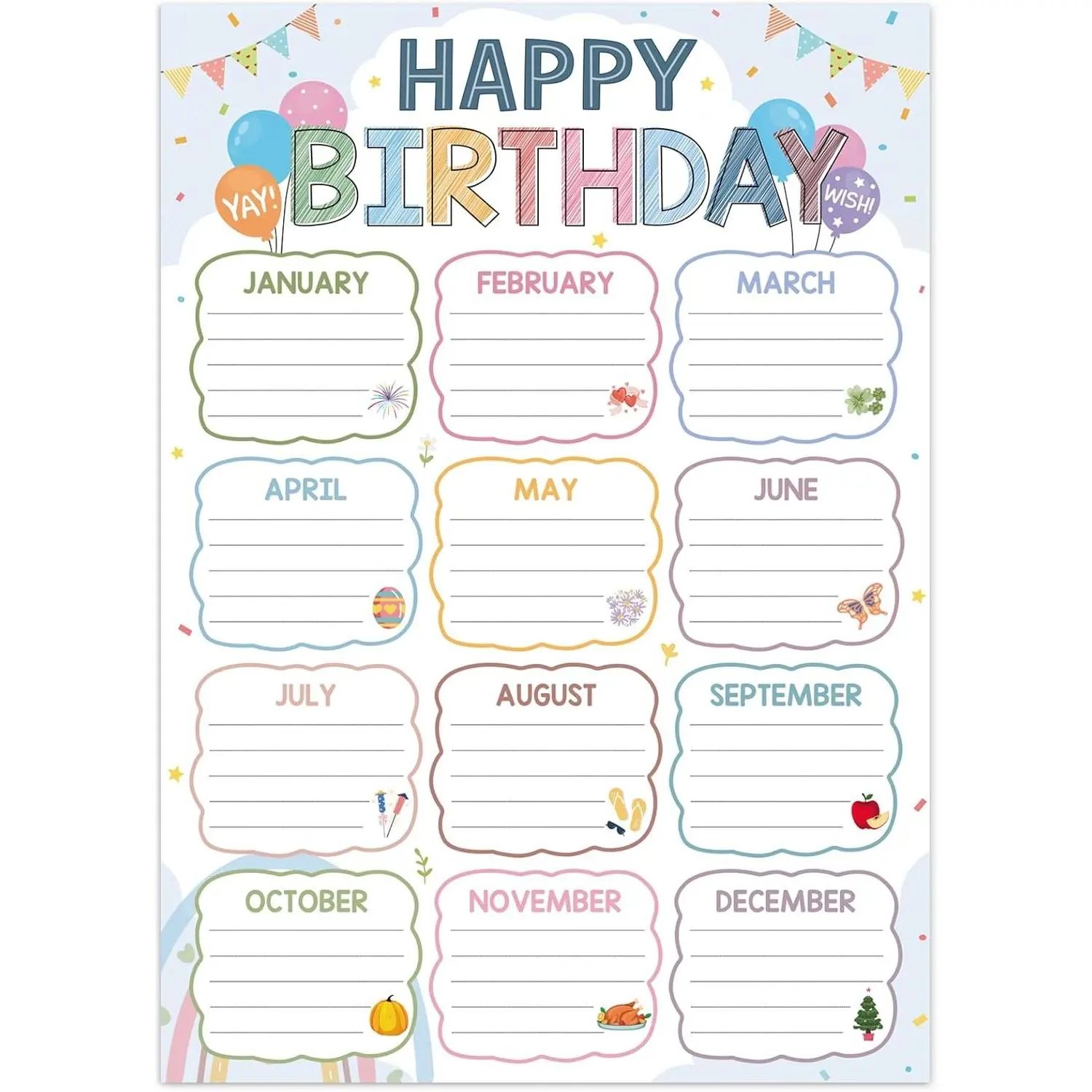 Boho Birthday Chart Poster for Classroom Reusable Birthday Poster | Happy Birthday Poster Calendar for Classroom Bulletin Board Decorations Back to School Teacher Supplies