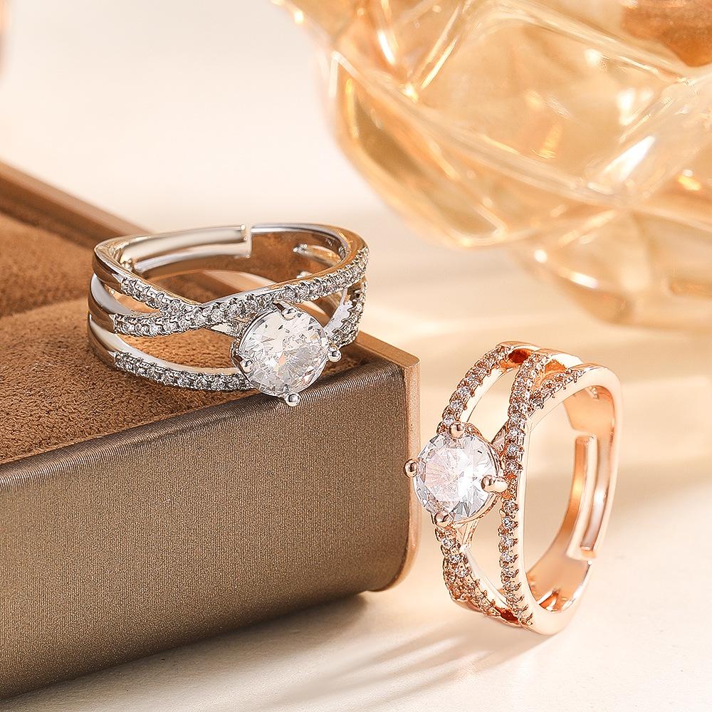 Twist Wrap Open Moissanite Ring for Women, Luxury Dainty Round Cut Cubic Zirconia Adjustable Engagement Wedding Band