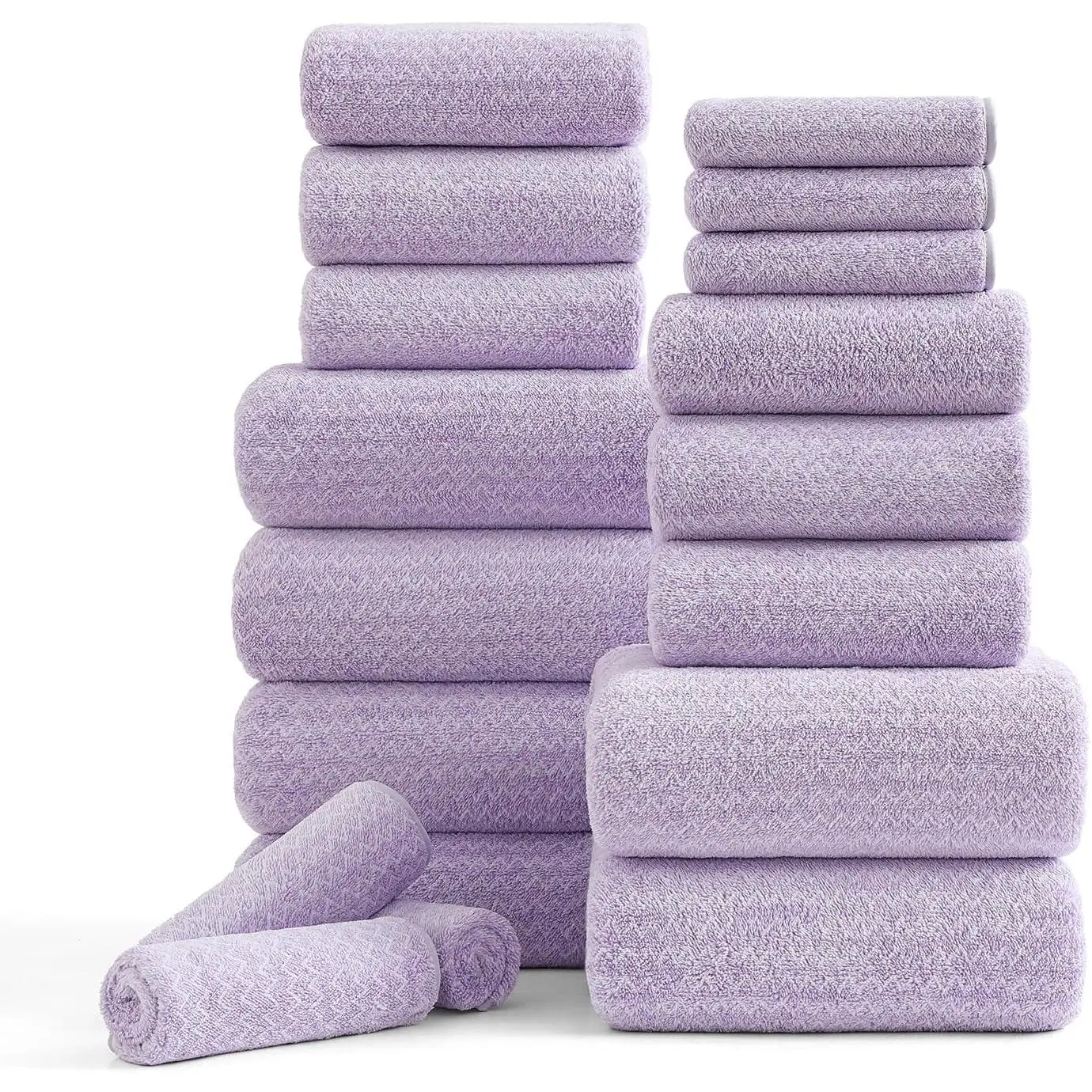 Piece Bath Towels Set,100% Microfiber Family Bathroom Towel with Hanging Loops-6 Bath Towels,6 Hand Towels,6 Dry Highly Absorbent Shower Towel for Purple