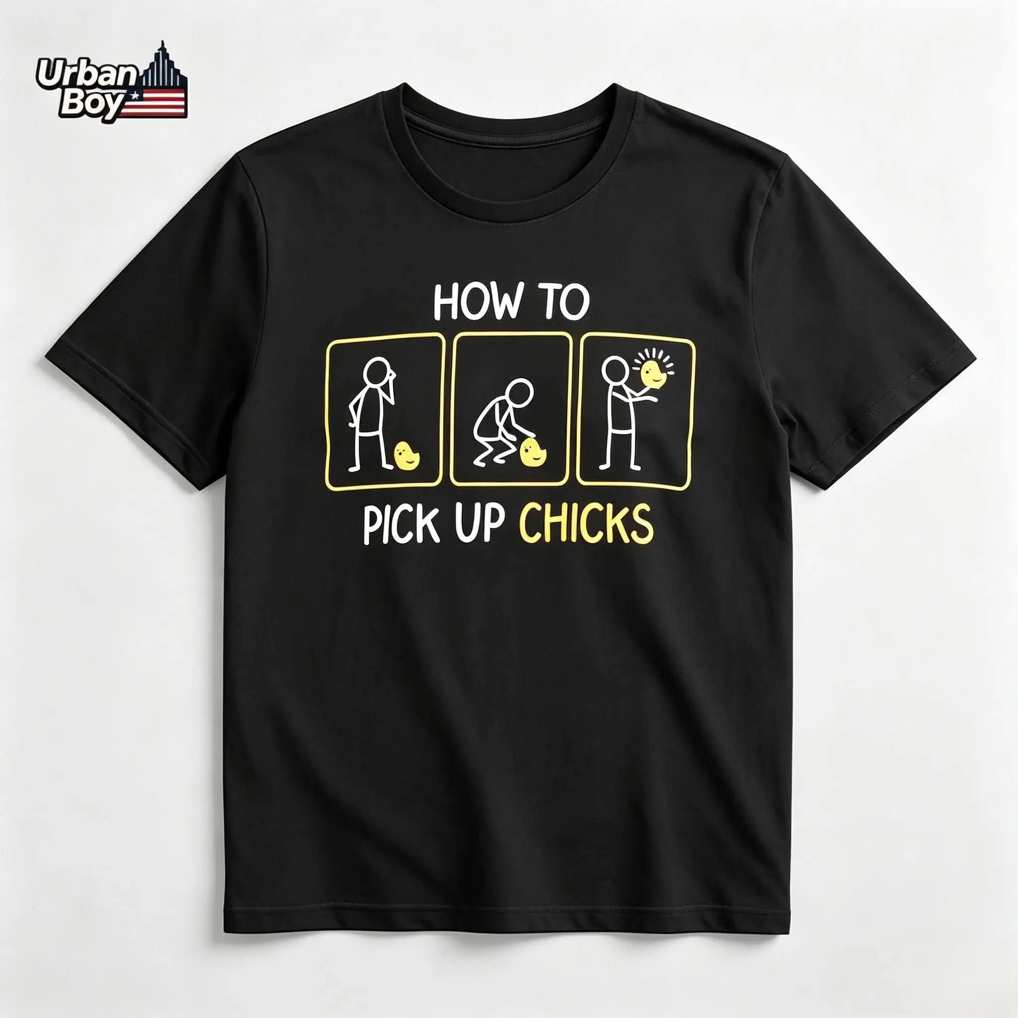Unisex 100% Cotton Graphic Print T-Shirt - Menswear Tops, Short-Sleeve Round Neck, Funny Double Meaning Stick Figure, Cute Baby Chicken Meme Humor, Viral TikTok Casual Tee For Men, Camping Essentials