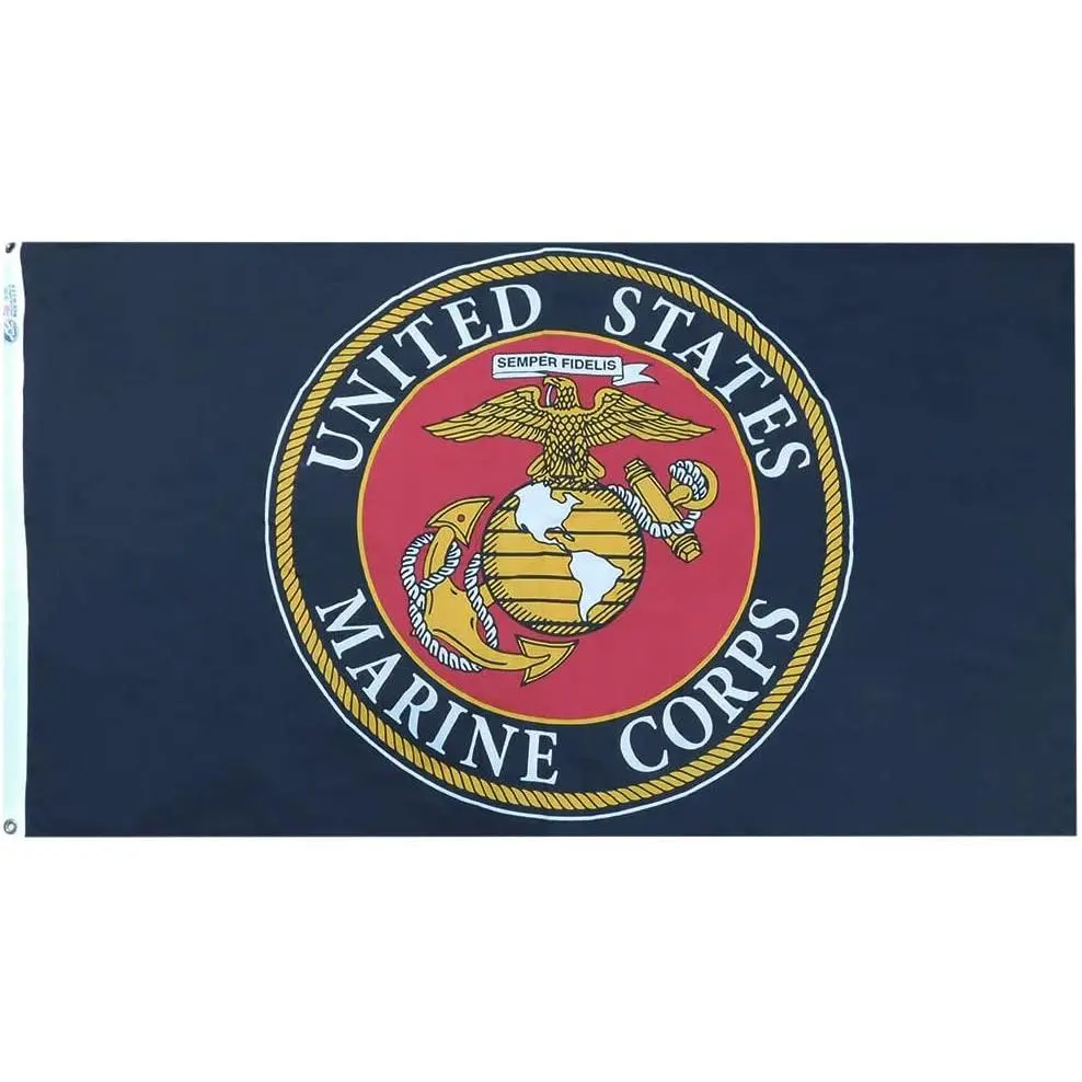 Trade Winds United States Marine Corps Logo Emblem Black 3x5 3'x5' Premium Quality Fade Resistant Heavy Duty Polyester Flag Banner F1682 (EE) - Made In USA Officially Licensed