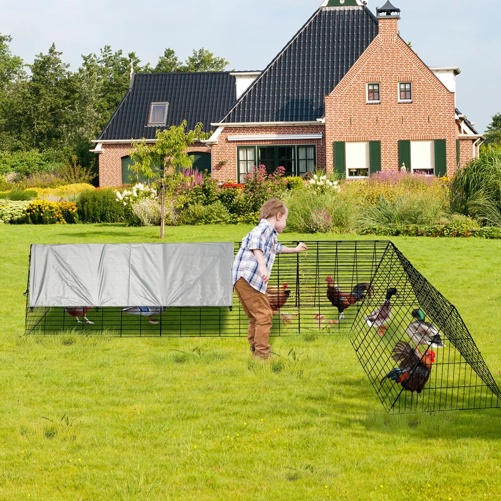 Garvee Chicken Runs for Yard with Cover, Chicken Tunnels for Yard, Portable Chicken Coop with Corner Frames, Small Metal Chicken Cage for Ducks, Rabbits