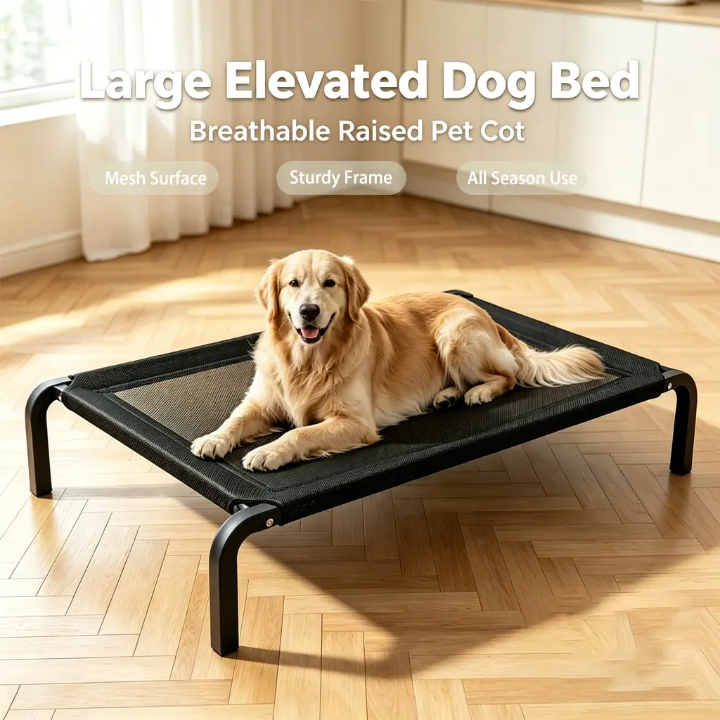 Elevated Pet Bed, Washable High Loft Dog Bed, Puppy Bed, Breathable Camping Bed, Moisture-Resistant Pet House, Suitable for All Sizes, All Seasons
