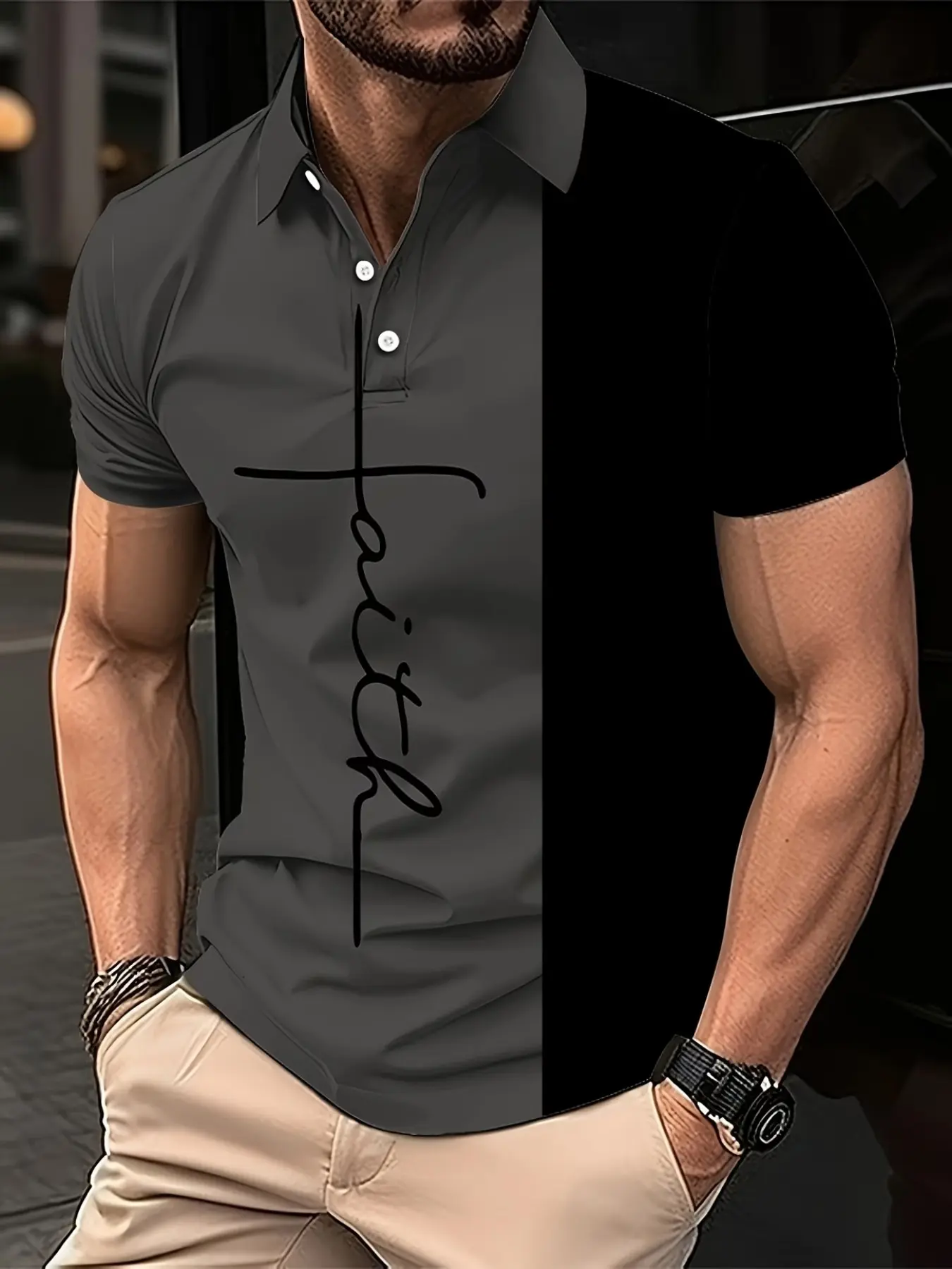 Men's Short Sleeve Polo Shirt, Classic Fashion Summer 3D Digital Print Collar Polo, Casual Slim-Fitting Jersey Top, All Seasons Wear Menswear, Buttoned Polo Shirts