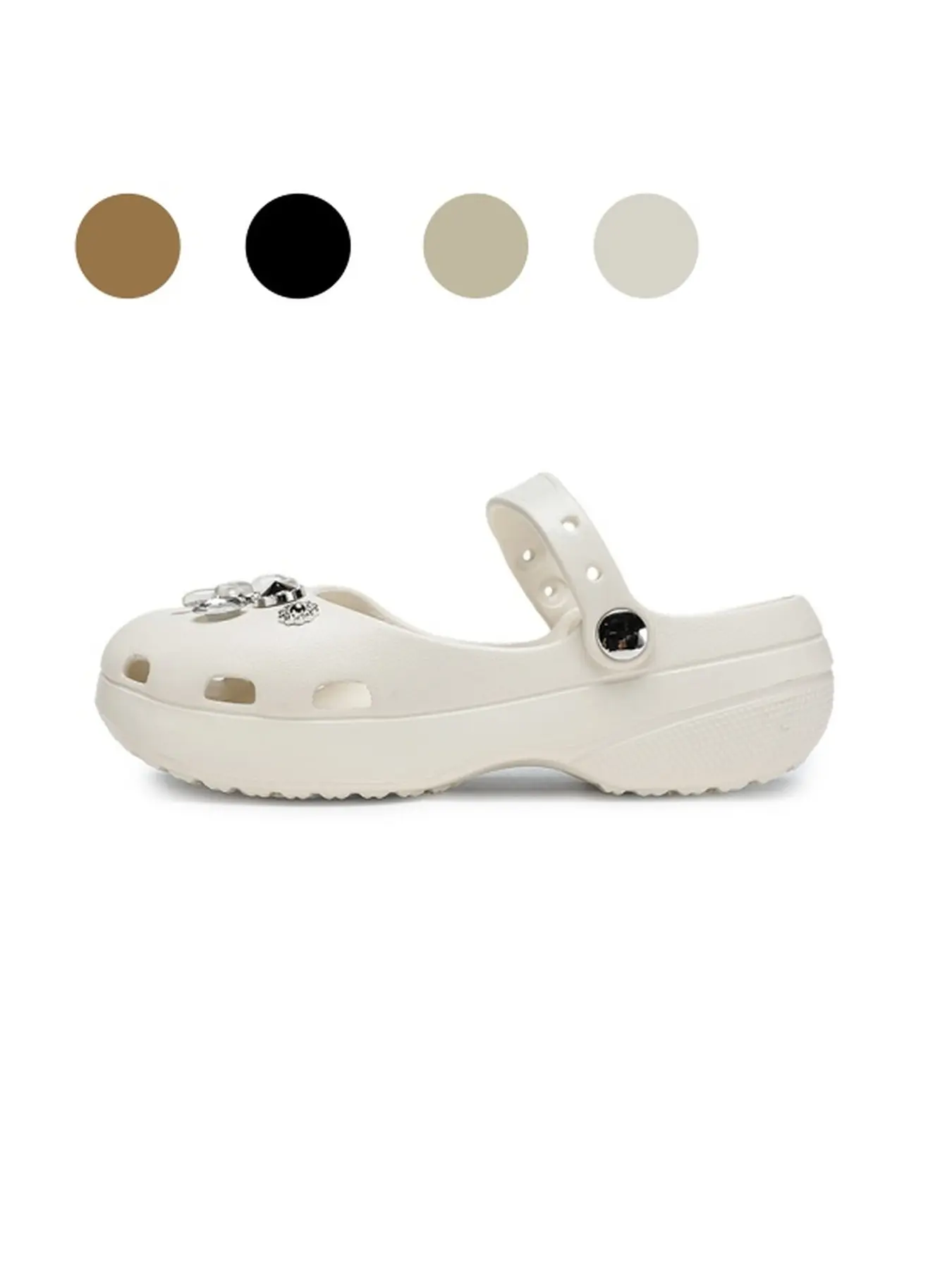 Women's Rhinestone Pearl Decor Mary Jane Platform Clogs, Summer Beach Footwear, Removable Ornament Charms, Adjustable Heel Strap For Dual Wearing Ways, Breathable Hollow EVA Material, Anti-Slip Elevated Sole, Suitable For Daily Trips And Beach Vacation