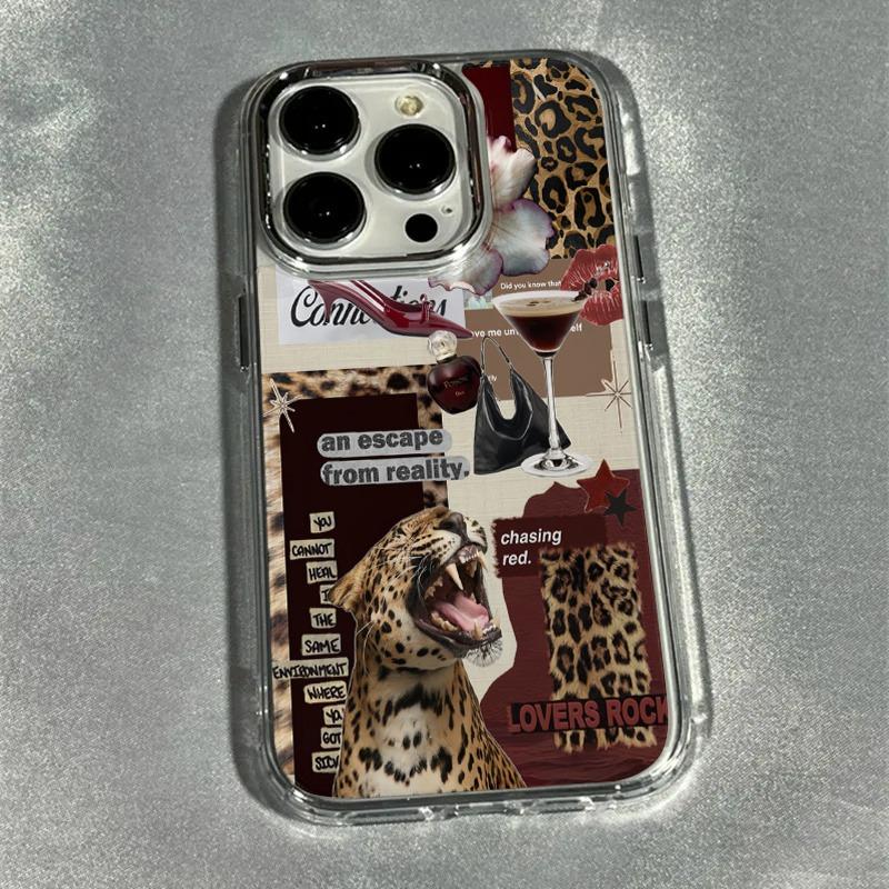 Phone Case for iPhone 17 Air Pro Max 16 15 14 13 12 Air Plus Pro Max Series Protective Cover，  Leopard Print Transparent Electroplated Lens Frame