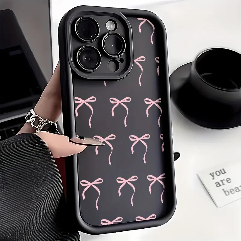 Cute Pink Bow Pattern Phone Cases, Shock‑Proof Full‑Coverage Lens Protective Cover, Trendy Coquette Aesthetic for Girls Women, Ideal Gift Compatible with iPhone 17/16/15/14/13/12/11 Pro Max/Air/Pro Plus/E&Samsung Galaxy A16/A36/S24 ULTRA