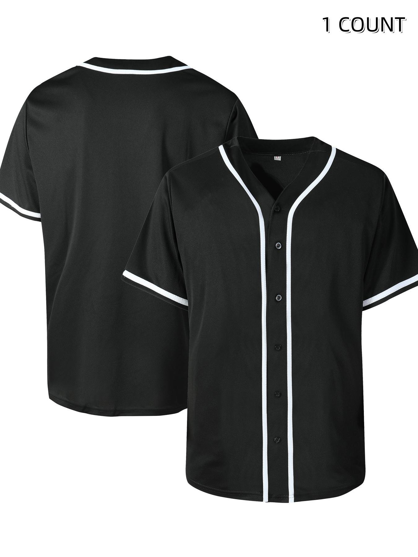 Blank Jersey Plain Hipster Hip Hop for Men Button-Down Baseball jersey Short Sleeve Shirt