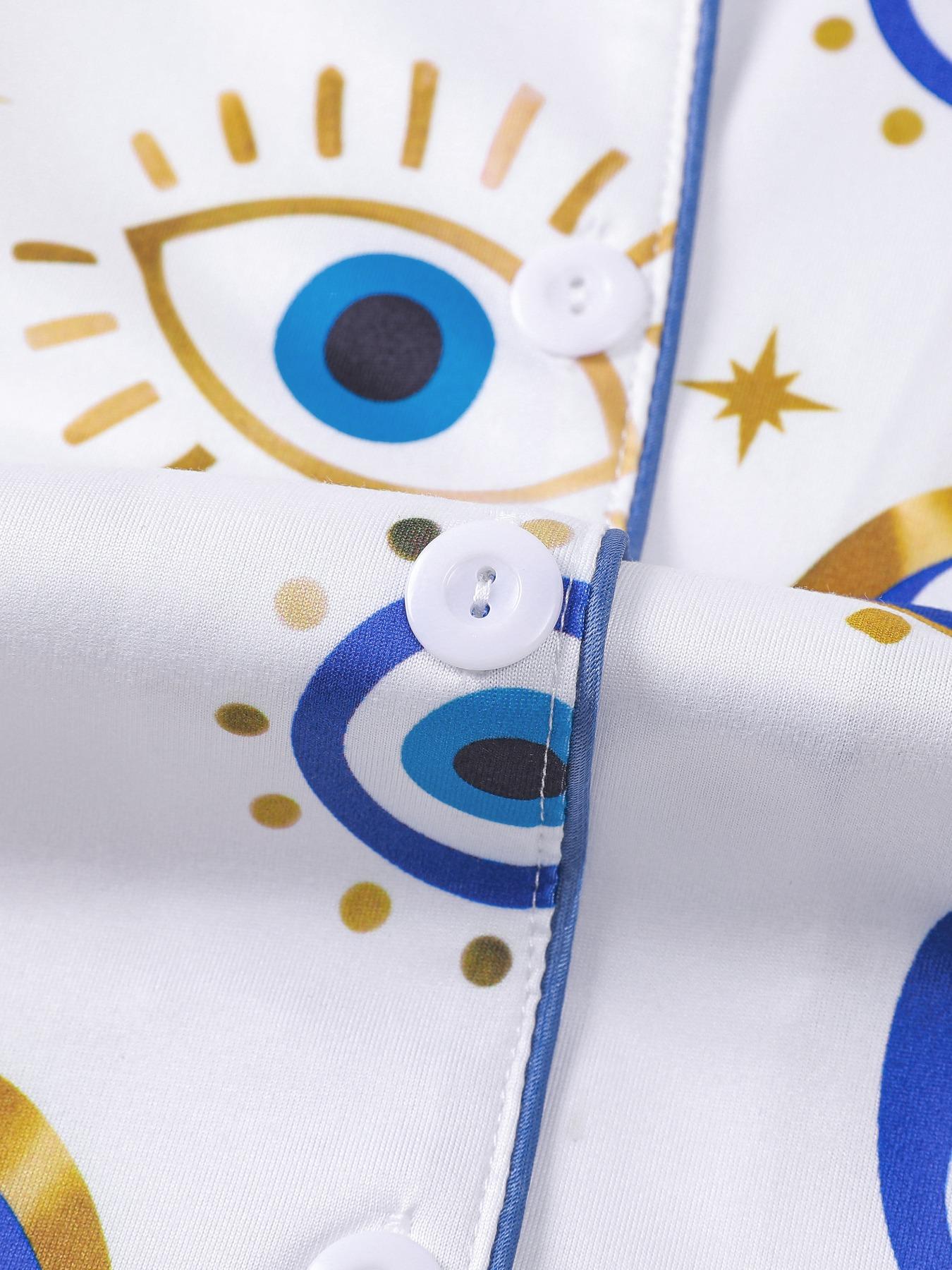 Women's Pajama Set, Long Sleeve Button Front Shirt & Elastic Pants, Comfortable Sleepwear & Loungewear for All Seasons, Casual Home Wear