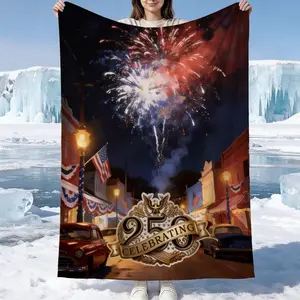 1PC Patriotic USA 250 Years Cooling Blanket, Q-MAX Ice Feel Summer Throw Blanket, Lightweight Printed Blanket for Hot Sleepers, Camping & Holiday Gift