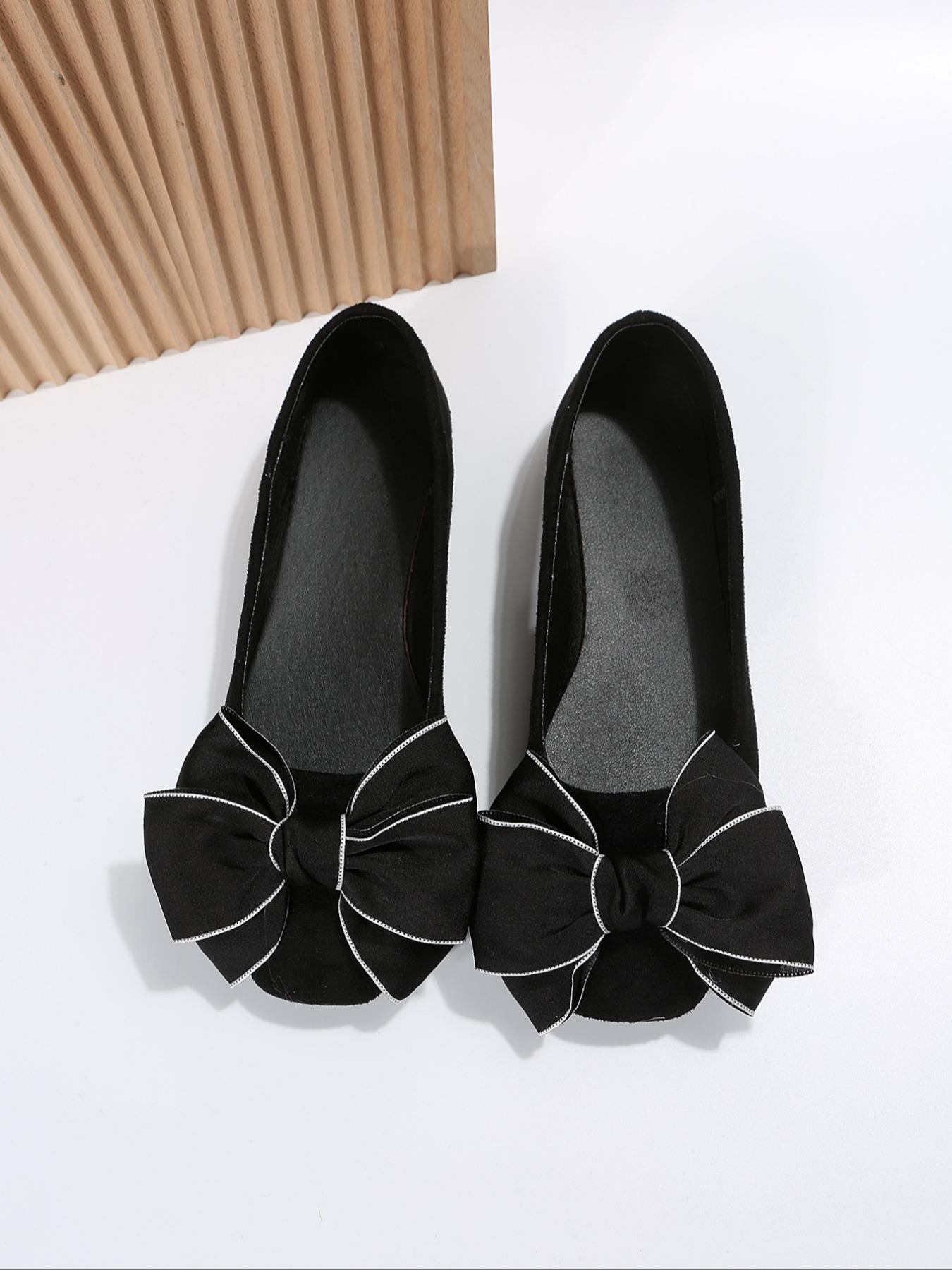 Women's Elegant Bow Decorated Slip on Flats, Trendy Contrast Binding Square Toe Flat Shoes, Fashionable Shoes for Daily Wear