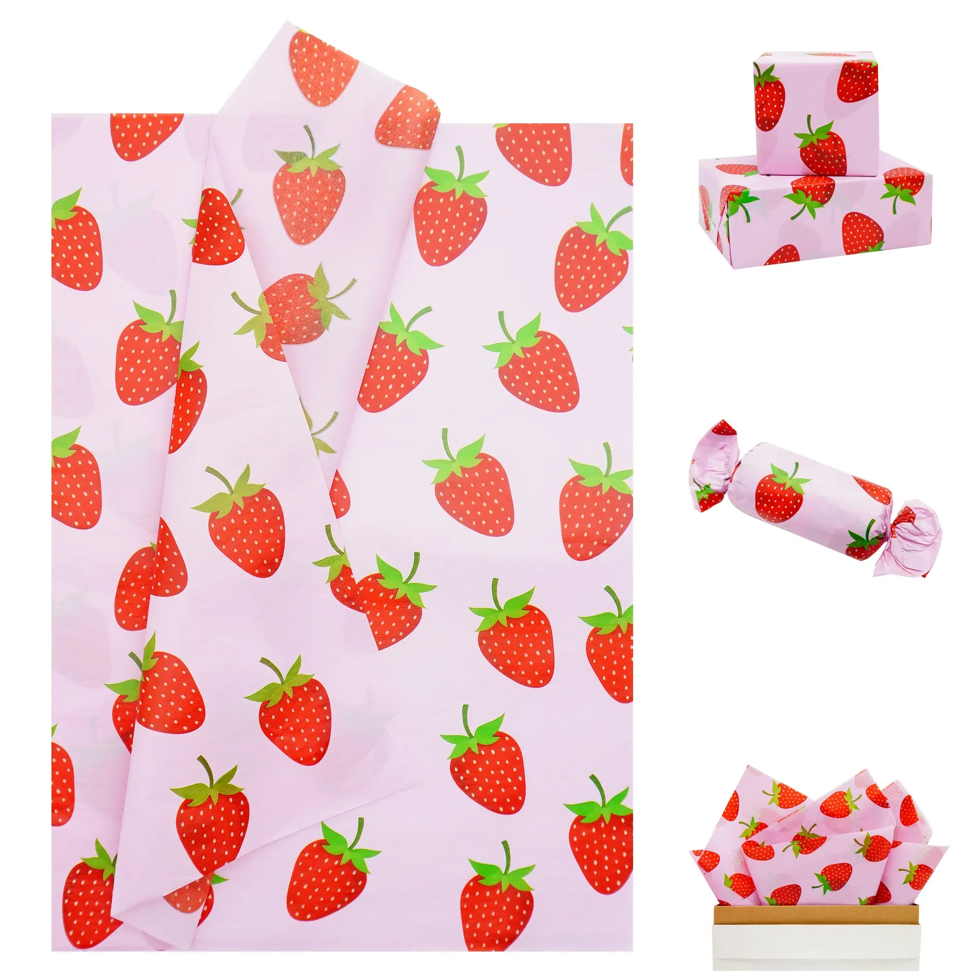 Strawberry Print Paper Towels 19.69x13.78 Inches, Cute Fruit Pattern Gift Wrapping Paper, Gift Wrapping Supplies, Ideal for Birthday, Wedding, Christmas Party Decorations
