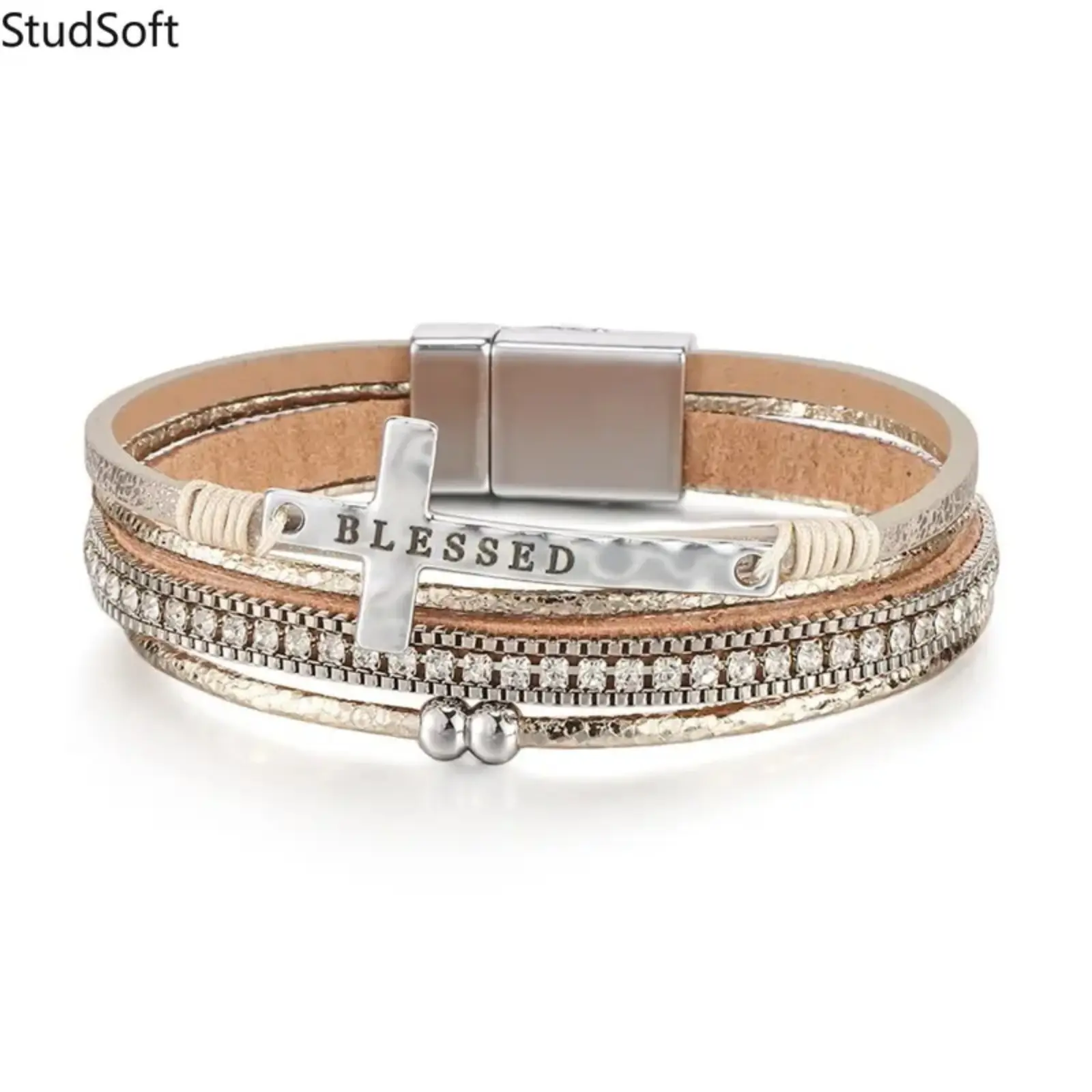 2026 New Blessed Cross Wrap Bracelets, Rhinestone Pave Multi-Layer Wristband with Magnetic Clasp, Religious Faith Jewelry for Women, Back to School Gift for Daily Wear