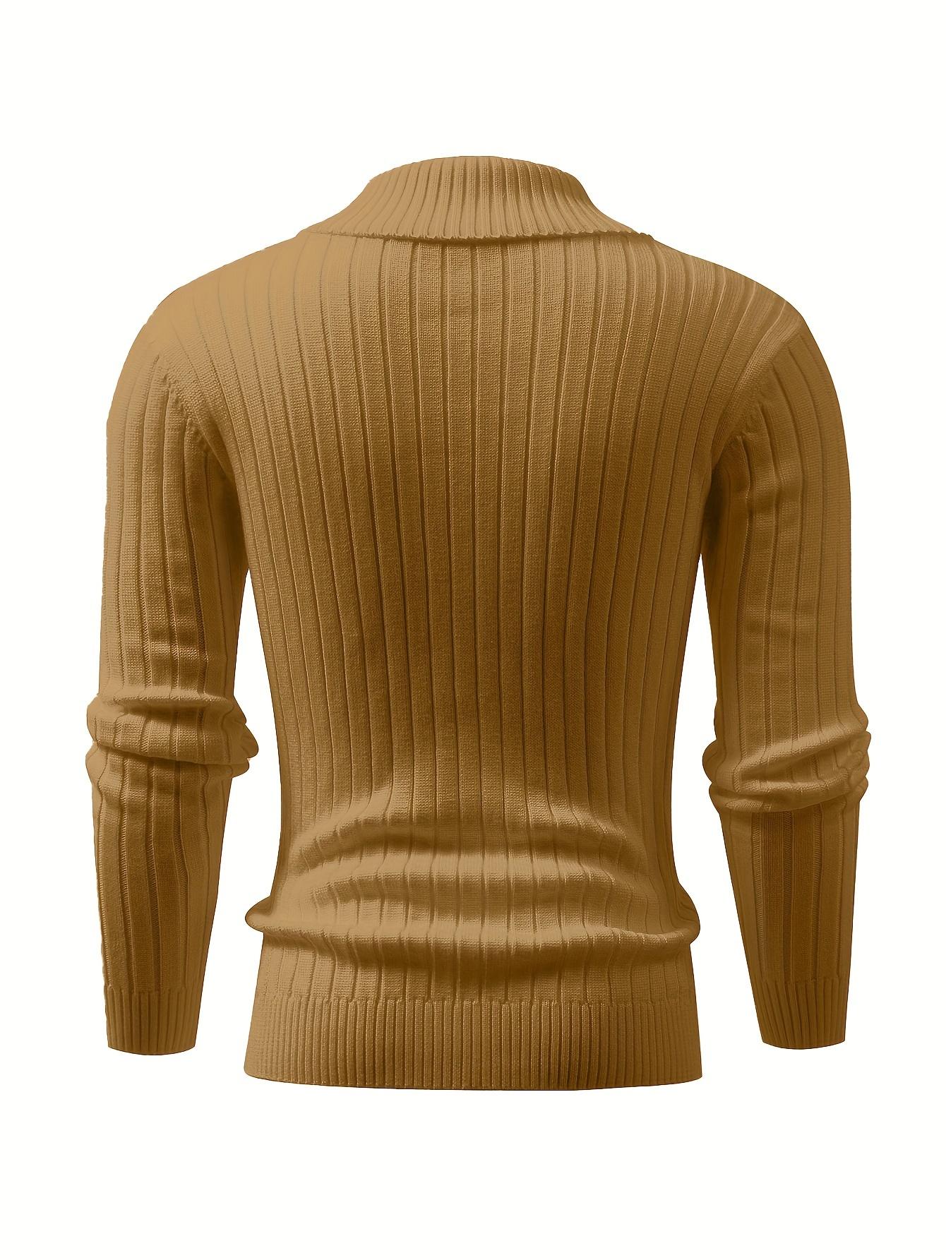Long Sleeve Men's Casual Knit Sweater with Twist Rope Design, Lapel Collar Pullover for Fall/Winter