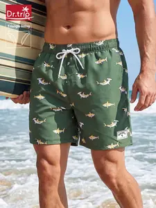 Men's Shark Print Boxer Brief Swim Trunks, Regular Fit Casual Comfy Breathable Swim Shorts, Swimsuit Shorts for Summer, Men's Swimwear for Beach Vacation, Swimtrunks, Swimming Trunks