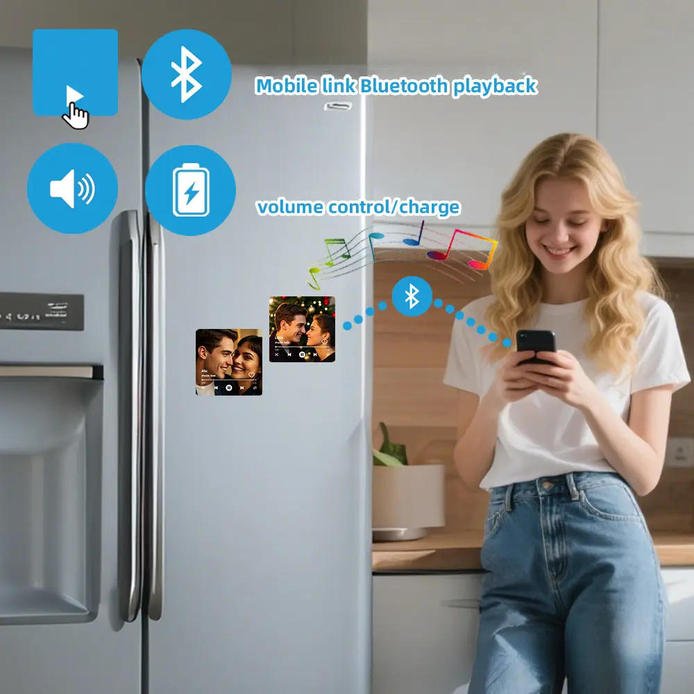 Personalized Bluetooth Music Fridge Magnet with Custom Photo, Bluetooth Dual Playback Modes Rechargeable Volume Control Magnetic Refrigerator Sticker Speaker, Creative Couple Gift