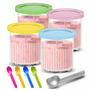 Ninja Creami Pint Ice Cream Cups and Lids Set, 4 Piece 24oz Luxury 11-In-1 Container Kit, Compatible with Nc501 Nc500 Series, Spoons, Ice Cream Scoop