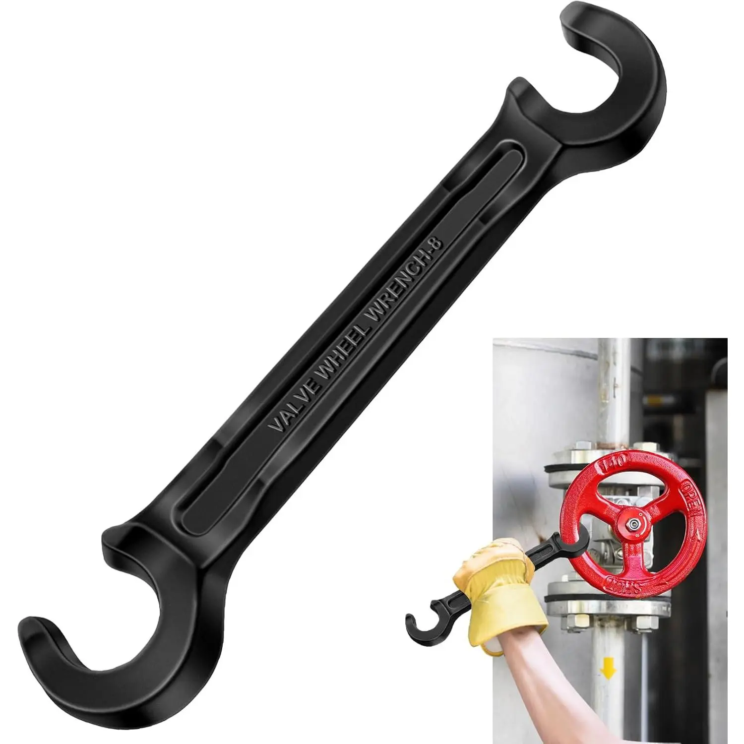 Double Ended Valve Wheel Wrench Cast Steel Hand Valve Wheels Wrench 8" Opening Closing Tool Protect Handwheels from  Wheel Wrench for Fire Riser Drain(1/2" and 21/32")