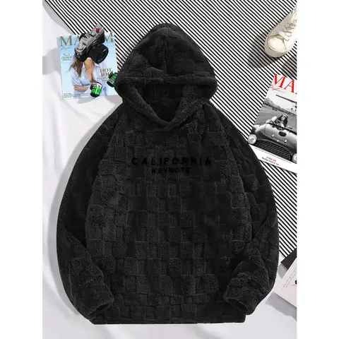 Men's California Embroidered Fleece Hoodie, Casual Long Sleeve Pullover Sweatshirt with Soft, Warm Thermal Design, Sweatshirts Baggy Oversized Stretch Textured Menswear Sweatshirt Stretch Textured Tops, Thanksgiving