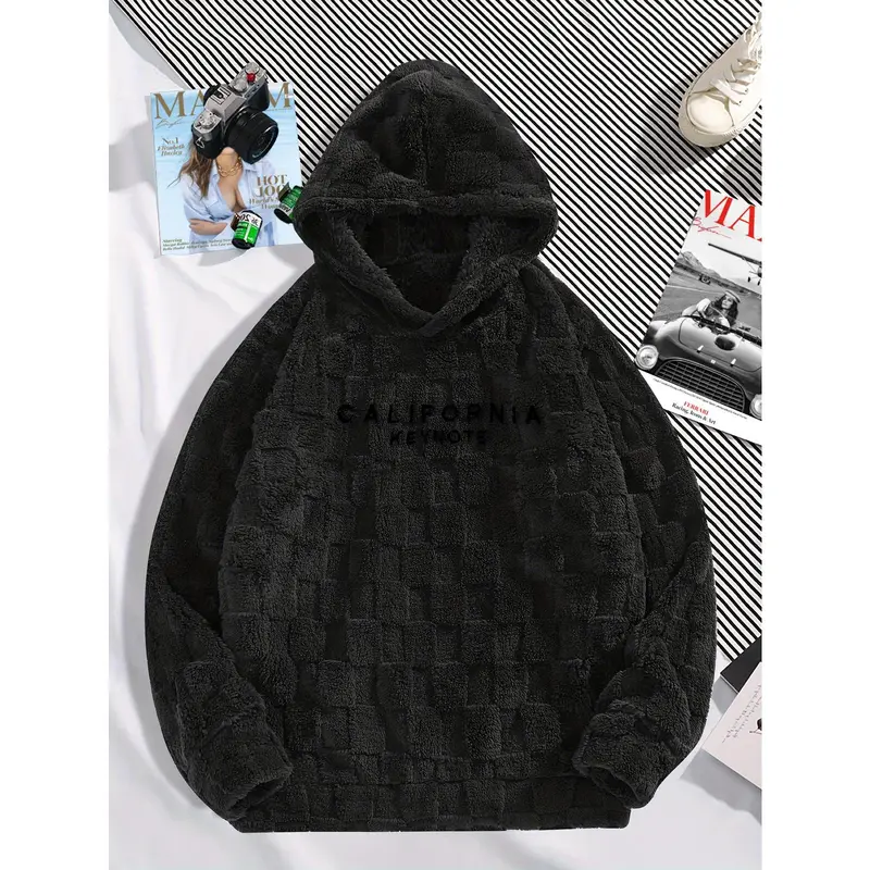 Men's California Embroidered Fleece Hoodie, Casual Long Sleeve Pullover Sweatshirt with Soft, Warm Thermal Design, Sweatshirts Baggy Oversized Stretch Textured Menswear Sweatshirt Stretch Textured Tops, Thanksgiving