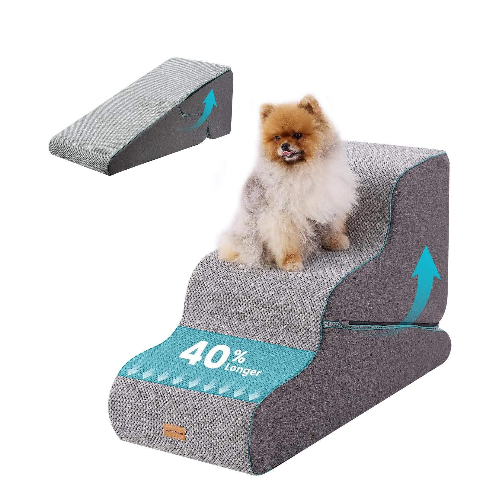 Gardner Pet Dog Stairs for Small Dogs 22.4" H, Large 2 in 1 Transformable 3-Step Pet Stairs and ramp, Dog Steps for High Bed (22-27") with Non-Slip Waterproof Cover CertiPUR-US Certified Foam, Grey