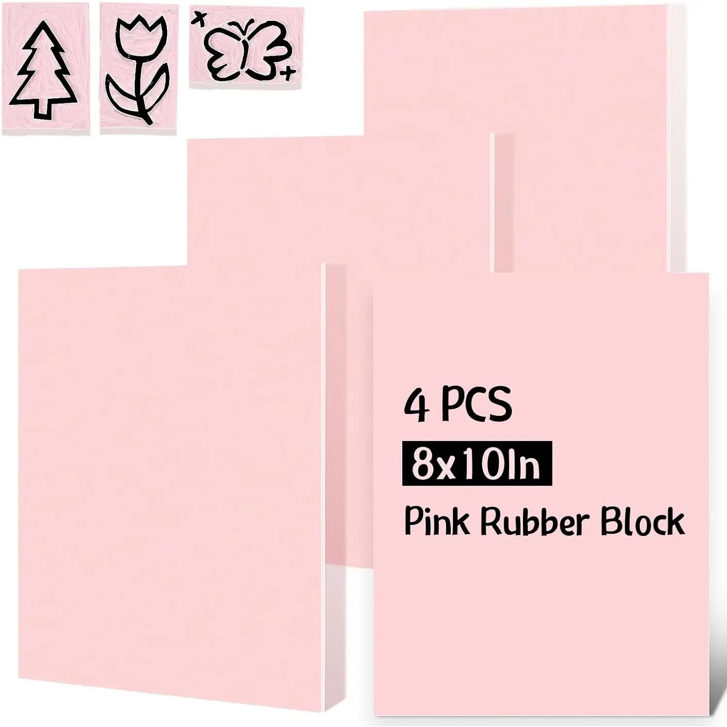 4 Pcs Pink Rubber Block 8 x10 x 0.25 Inch Linoleum Carving Block Stamp Making Kit Soft Rubber Carved Brick for Printmaking Stamp DIY Craft Project Printing