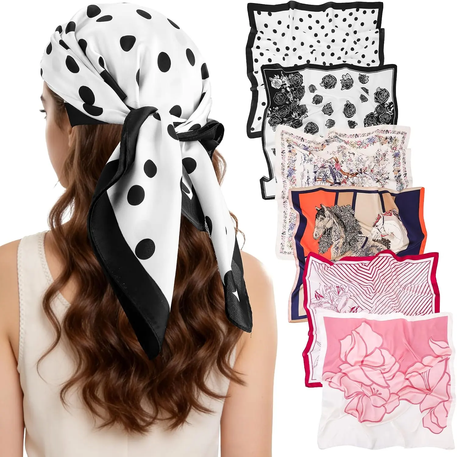 Women Large Satin Scarf Square Wraps Silk Feel |  Print & Solid Color Bandana for Hair, ,  - Soft Lightweight Big Bandana Scarves for Daily Wear