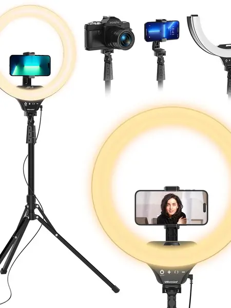 UBeesize 14" Foldable Ring Light with 62" Tripod Stand, Phone Holder & Remote, LED Selfie Light for iPhone Android, TikTok Videos, Makeup, Photography & Live Streaming