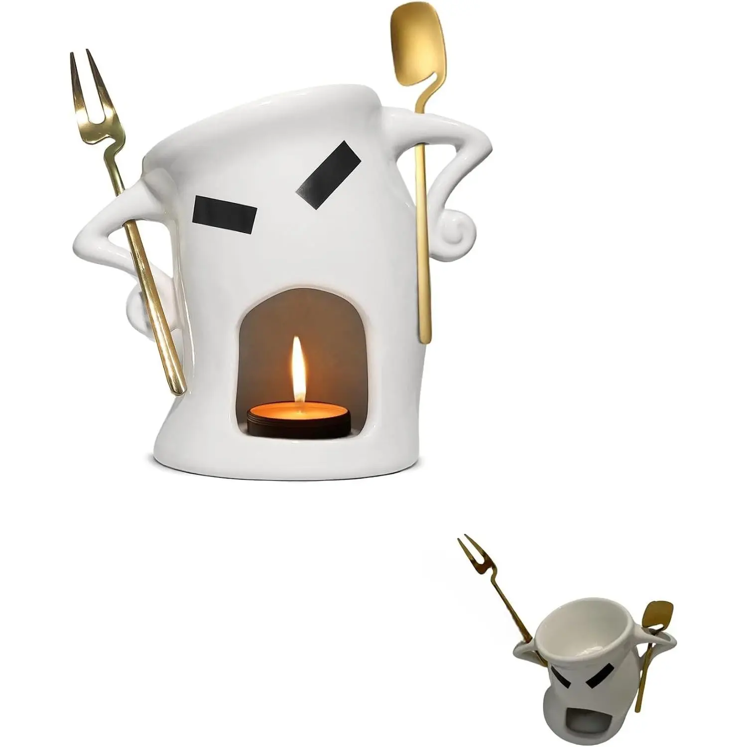 Chocolate Fondue Mug With Attitude, Cheese, Candy Mini Ceramic Fondue Mugs Gift Set with 1 Forks & 1 Scoop - Sweet Fondue Cup Set for Gifts Parties Cozy Nights