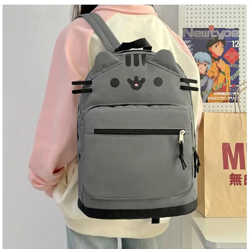 Cartoon Tabby Cat Print Unisex Backpack - Twin-Back Design, Lightweight Durable Luggage, Adjustable Straps, Zipper Closure, Stain-Resistant Easy-Clean Fabric, Carry-On Size, Built-In Compartments, Casual Travel/School Bookbag, Cute, Built-In Organizer, Ba