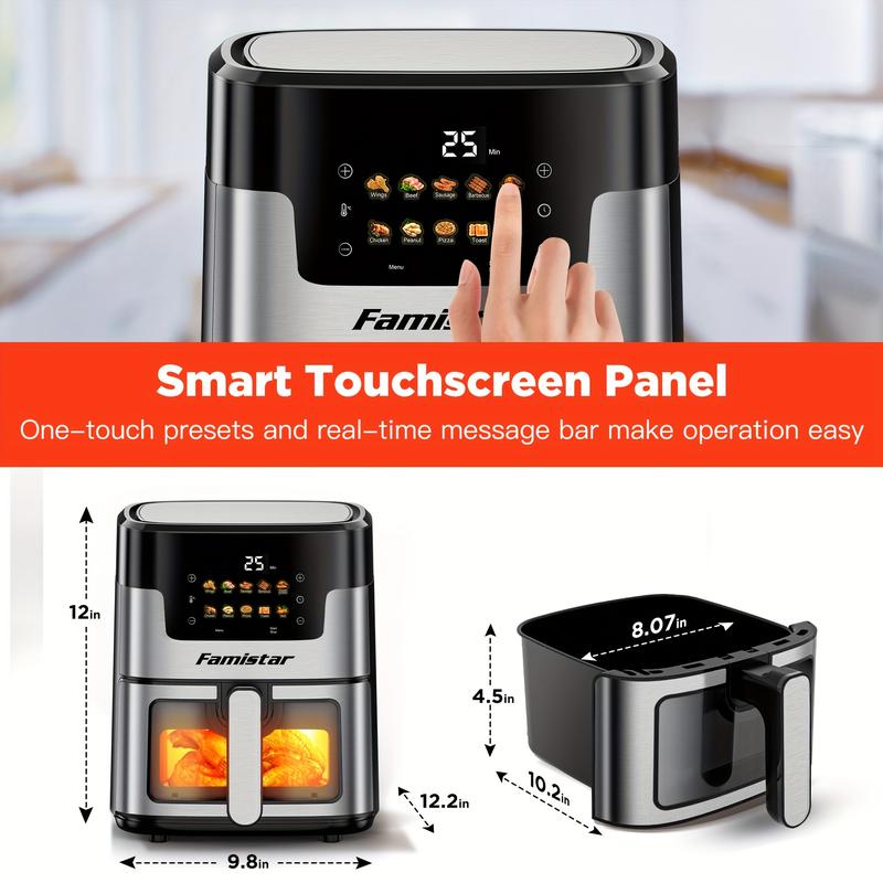 [10-in-1 Air Fryer] 10-in-1 Digital LED Touch Screen Air Fryer, 7.5QT stainless steel material Oilless Cooker with 10 Preset Cookings, Dishwasher-Safe Basket & 20pcs Air Fryer Paper Liners